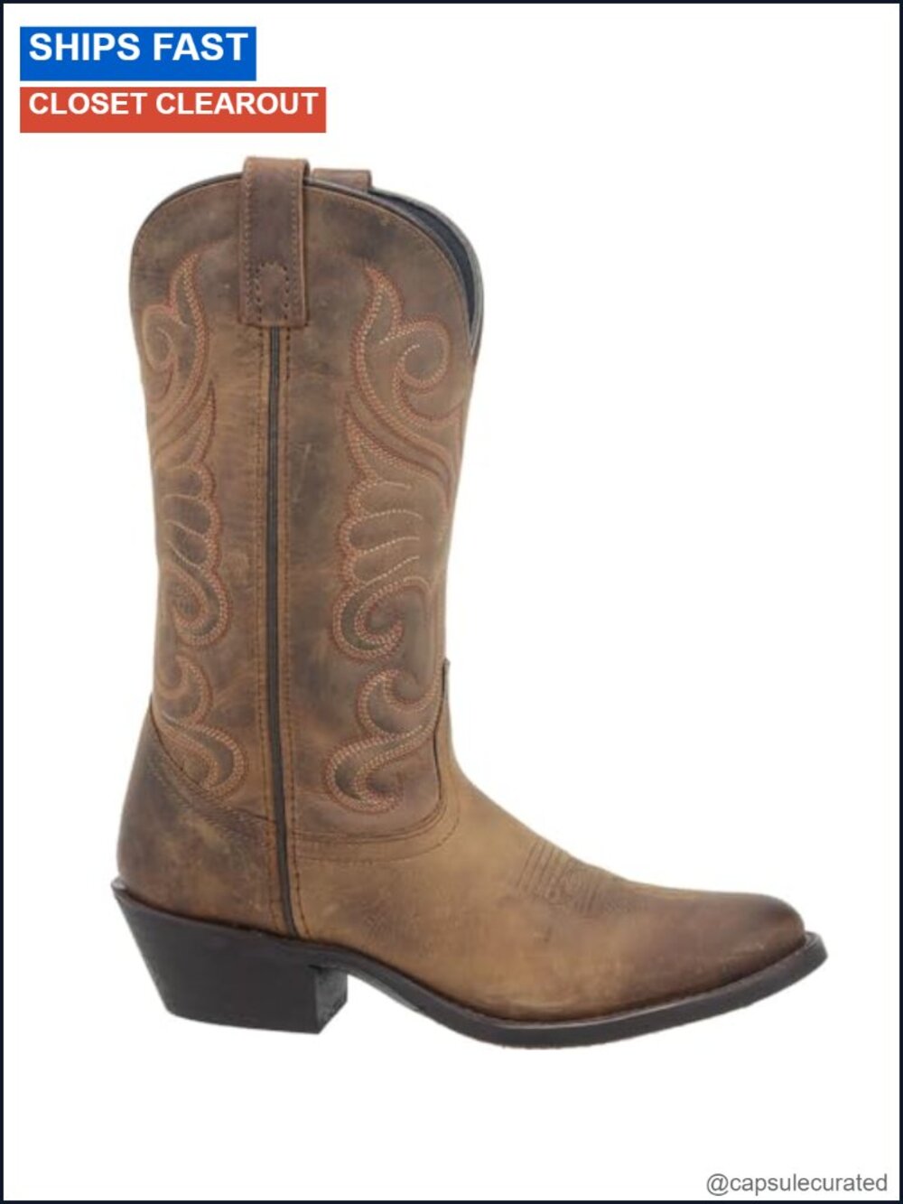 Laredo Embroidered Round Toe Mid Calf Cowboy Boots Low Heel Women's Size